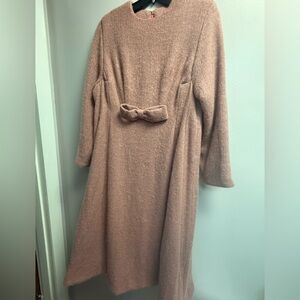 VGUVC Vintage Handmade Mauve/Pink Long Sleeve Midi Dress Bow Detail Fits Like L